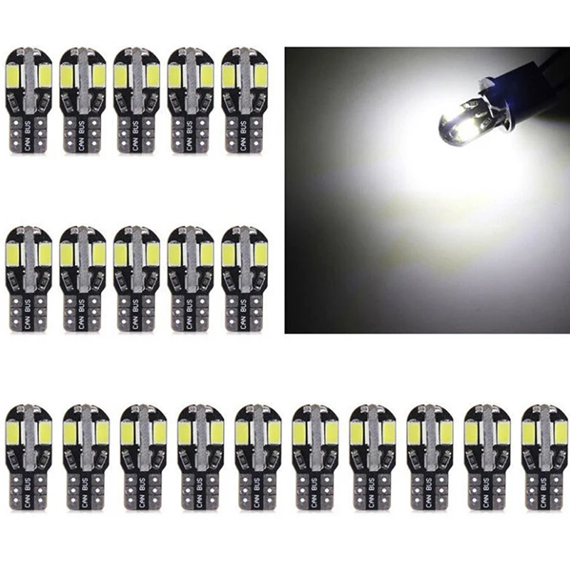 20 шт Canbus T10 W5W светодиодный автомобильный светильник 8SMD 5730 ширина лампы для чтения лампа без сообщения об ошибках зазор лампы