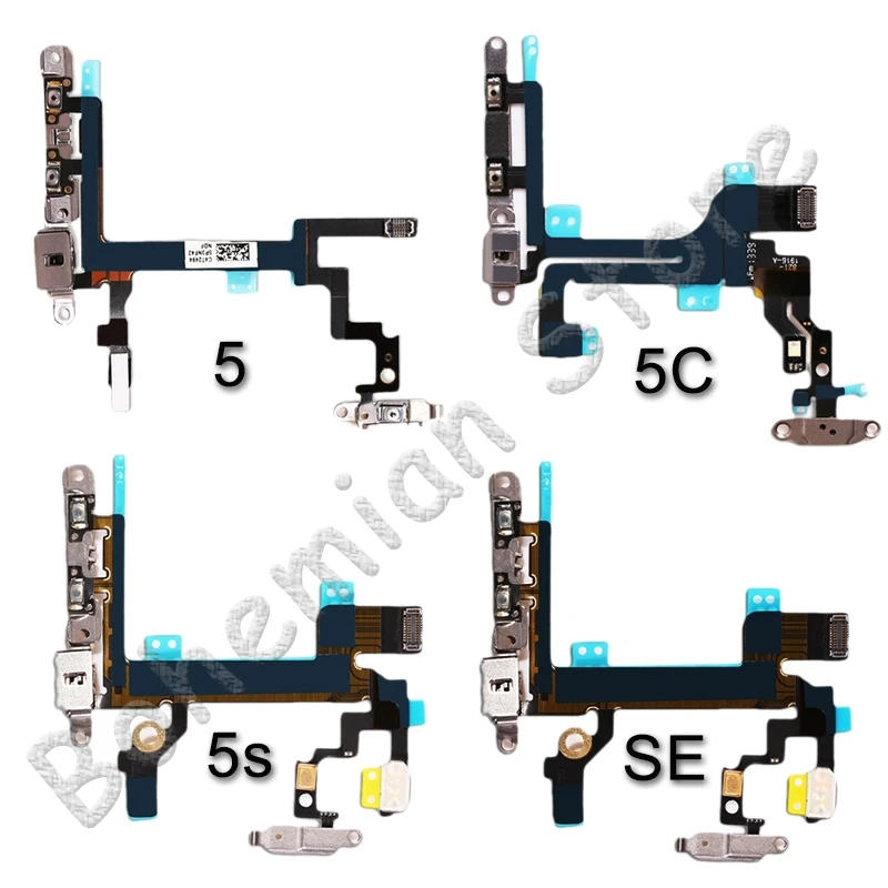 Шлейф питания для iPhone 6, 6s, 7, 8 Plus, 5C, 5, 5S, SE, 7G, 8G, 6G, кнопка отключения звука и Кнопки громкости, гибкий кабель питания с металлическими деталями
