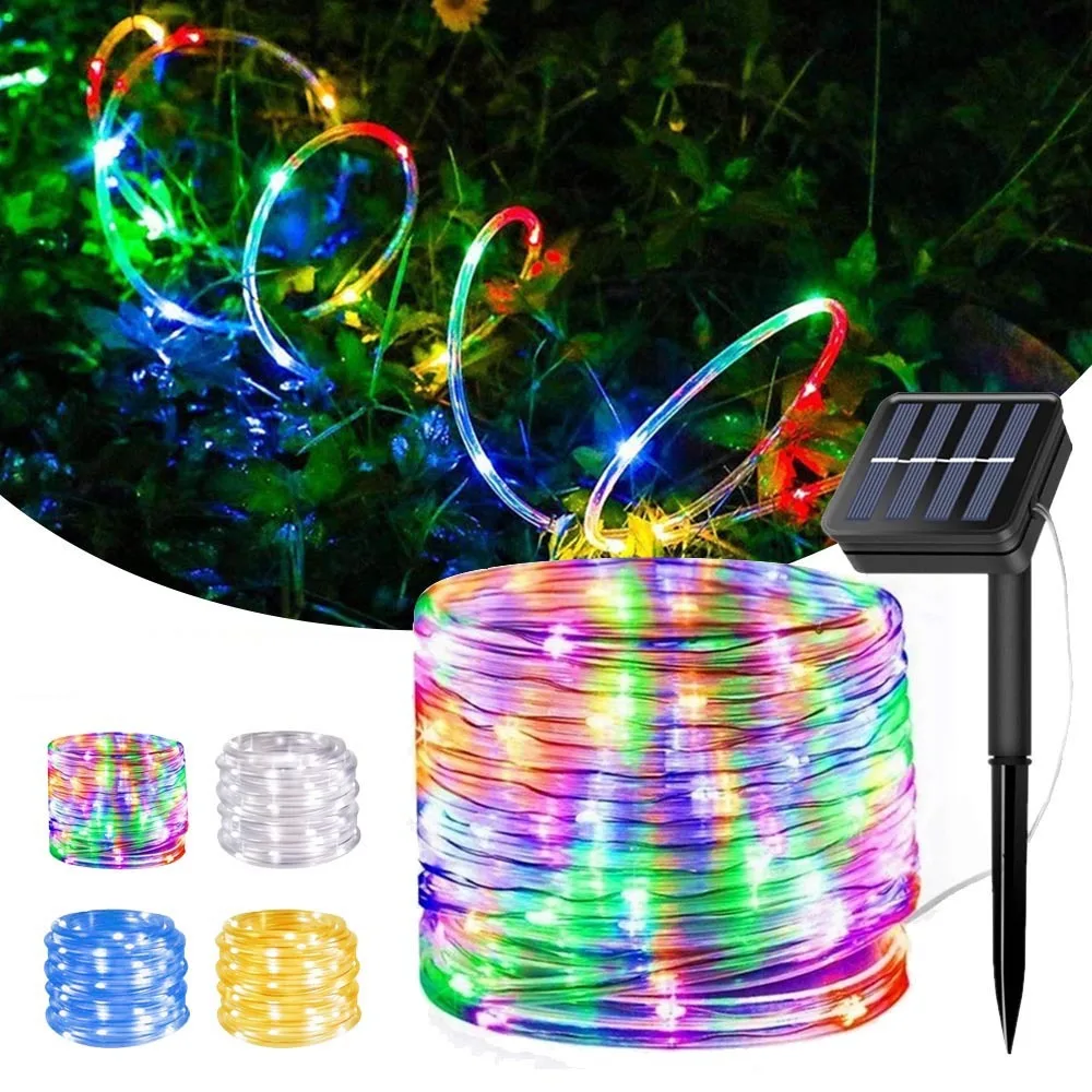 7M 12M Outdoor Solar Rope String Lights 8 Modes LED Copper Wire Fairy Light Waterproof Tube Lamp For Garden Wedding Patio Decor outdoor curtain icicle lamp string 4m led ice cone string lights mall eaves decorative light 8 light modes for wedding bathroom