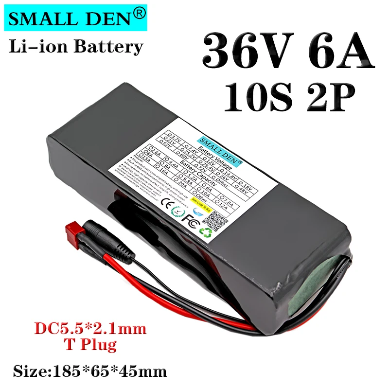 

36V 6ah 18650 Li-ion battery pack 10S2P 500w Power with 15A BMS DC 42V Electric bicycle Motorcycle Scooter Battery + XT60/T Plug