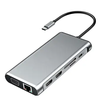 

12 in 1 USB Type C Hub Type-C To HDMI 4K VGA Adapter SD TF USB-C 3.0 Typec 3.5mm Audio Video Converter Adaptor Cable
