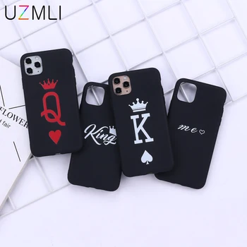 

UZMLI King Queen Classy Poker Couples Matte Soft Black Phone Case For iPhone 11 Pro XS Max XR X 8 7 6 6S Plus TPU Silicone Cover