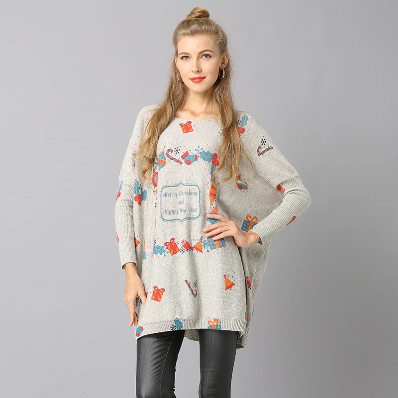 

New Christmas Cusual Women Knitting Pullovers Slash Neck Bat Sleeve Loose Ladies Long Sweater Jumpers 2020 Pull De Noel Femme