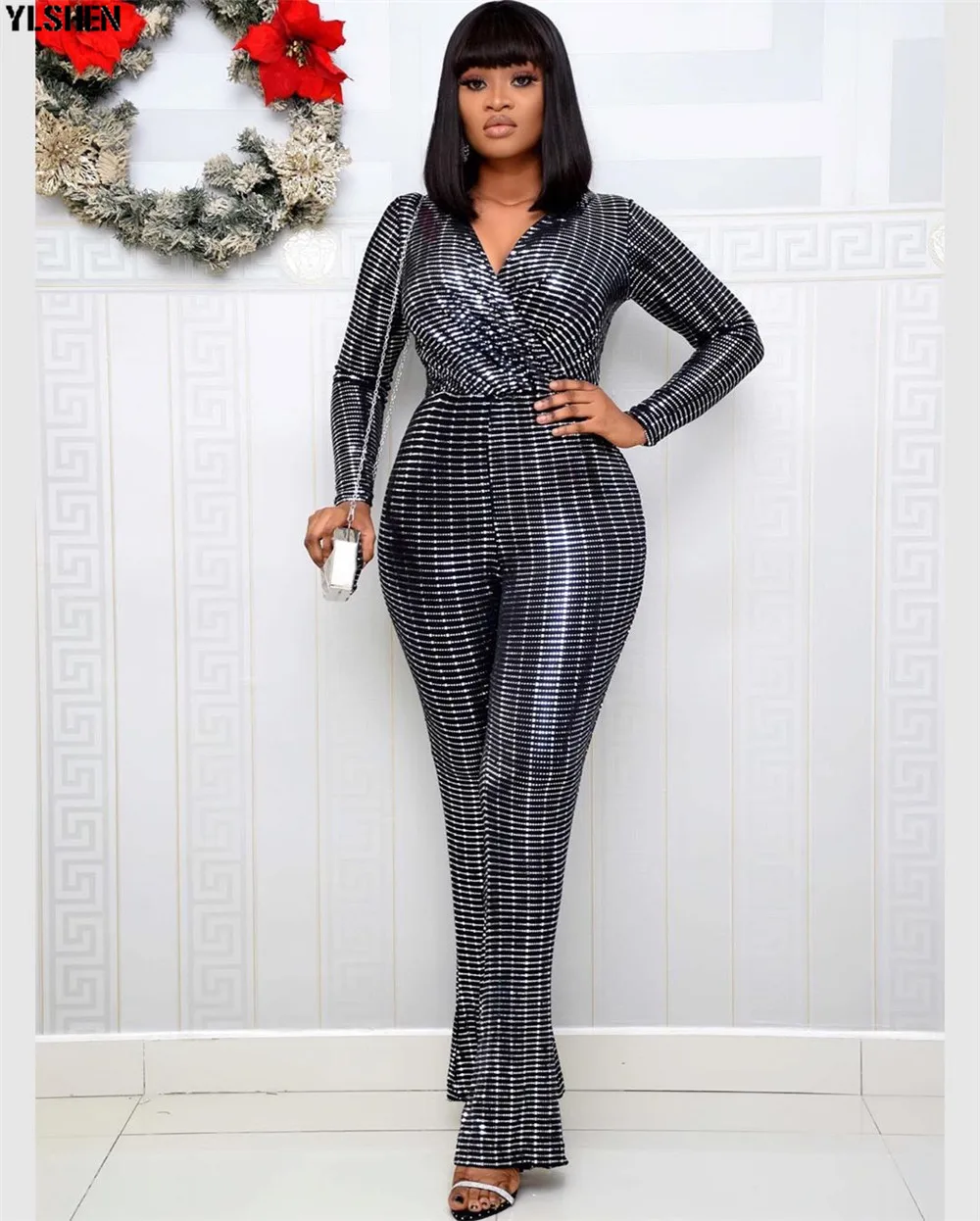 2020 Jumpsuit Africa Clothing African Dresses for Women Elastic Sequins Bodysuit Jumpsuits Overalls Plus Size African Clothes 03