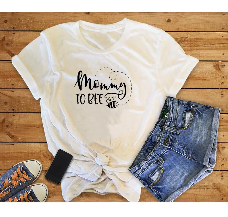 white-black text Mommy To Bee/графическая Женская одежда с коротким рукавом, топы летняя рубашка, хлопковая стильная забавная Повседневная Новинка, подарок для мамы MOM To be - Цвет: white-black text