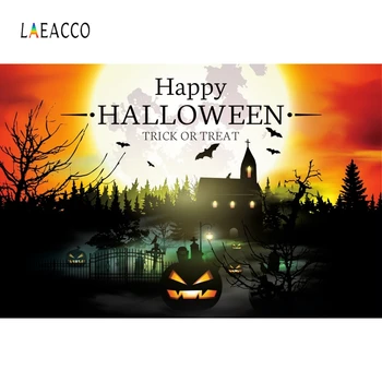 

Laeacco Happy Halloween Party Backdrops for Photography Moon Tree Pumpkin Light House Trick Or Treat Photo Backgrounds Photozone