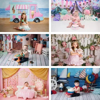 

Mehofond 1st Birthday Photography Background Baby Shower Cake Smash Ice Cream Donut Circus Flowers Photophone Backdrop Photo Stu