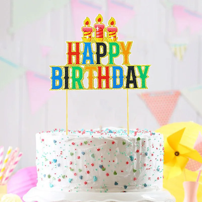 Happy Birthday Cake Topper Glitter Gold Cardstock 