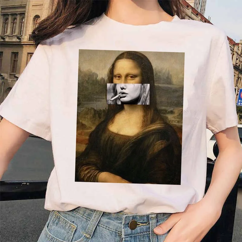 Mona Lisa футболка хип хоп 90S Повседневная футболка с коротким рукавом Одежда уличная Harajuku стиль футболки женские футболки забавные женские