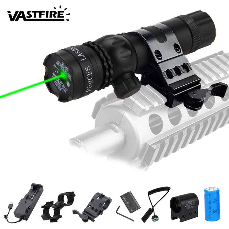 

Hunting Rifle Dot Scope Green 532nm Laser Sight with On/off Swith Picatinny/weaver Mounts+2*Barrel Mount+16340BY+USB Charger
