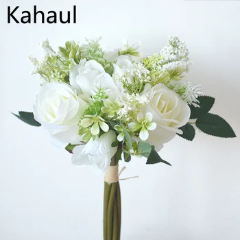 

White Roses Artificial Flowers Wedding Bridal Wedding Bouquet Silk Fake Flower Home Party Table Decoration Valentines Day Gift