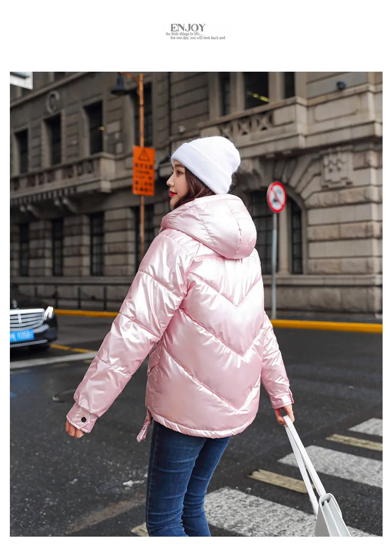 Winter women short parkas jackets casual female thicken warm hooded jackets coat windprood shiny big pocket jackets