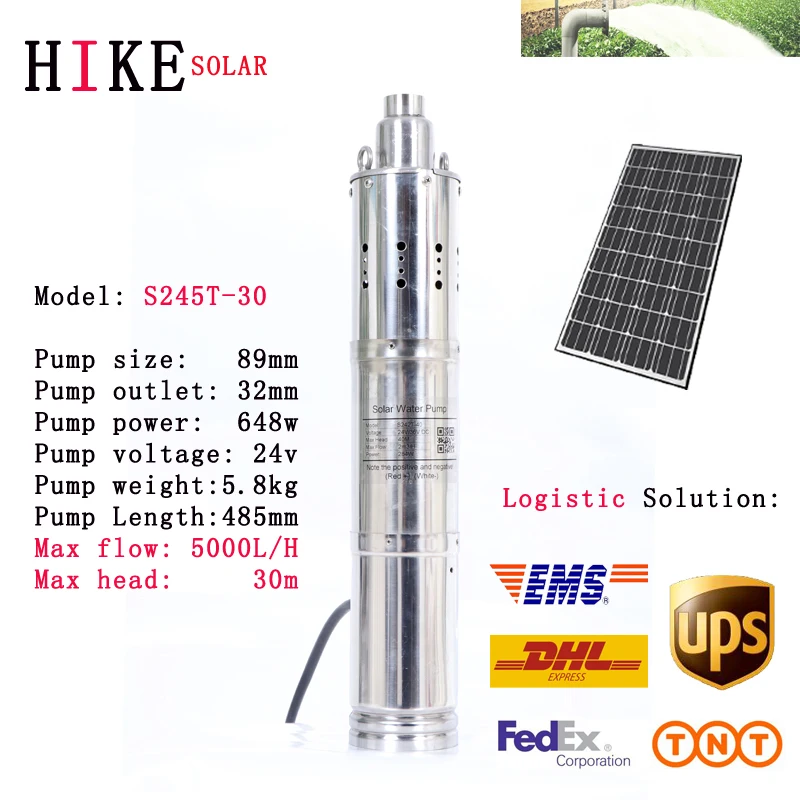 

Hike solar equipment Stainless steel pump 0.6HP Solar water pump deep well mini deep well pump for agriculture Model: S245T-30