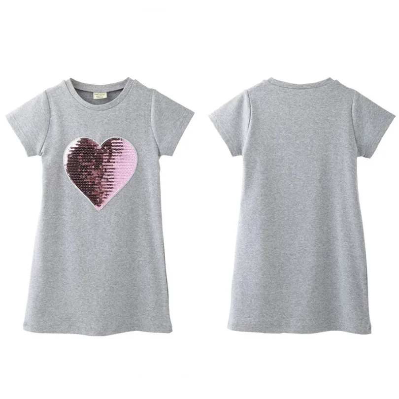

Cute Girl Dress Summer New Style Cotton Change Face Magic Discoloration Sequin Love Paillettes Dresses for Girls Gifts 2-8 Years