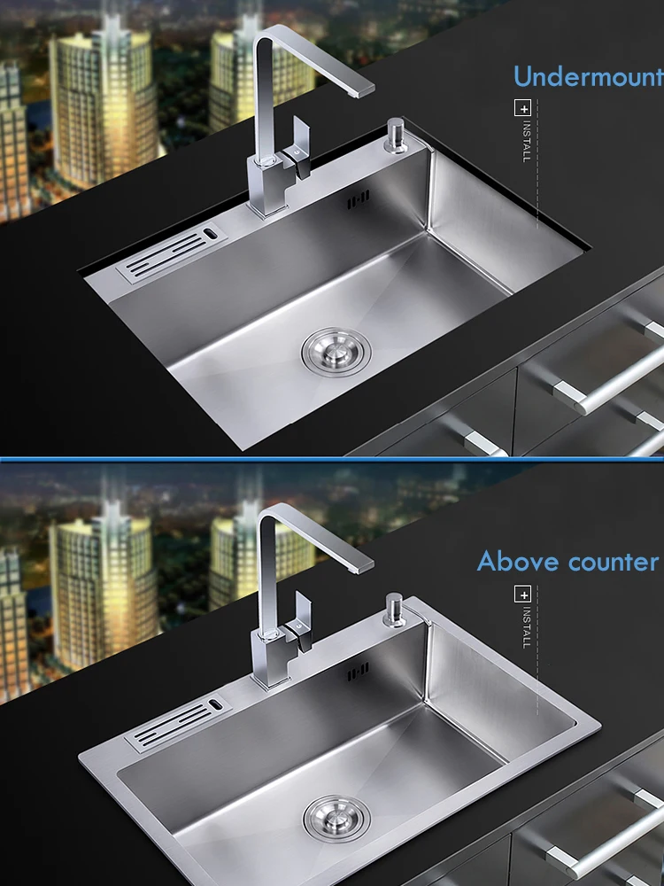 304 Stainless Steel Kitchen Sink With Knife-Holder Multifunction Single Bowl Brushed Topmount Wash Basin For Kitchen Fixture