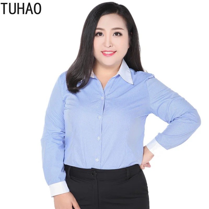 

TUHAO Autumn Winter Oversize Women's Blouse Oversized 9XL 8XL 7XL 6XL Blue Striped Shirt for Female Ladies Shirt Blusas Mujer