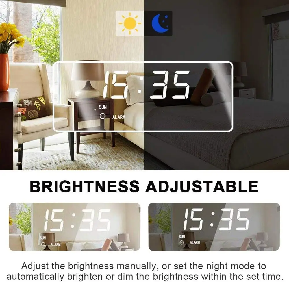 Digital Alarm Clock LED Table Mirror Portable USB Charging Eletronic Temperature Display With Snooze Home Decoration Desk Clocks