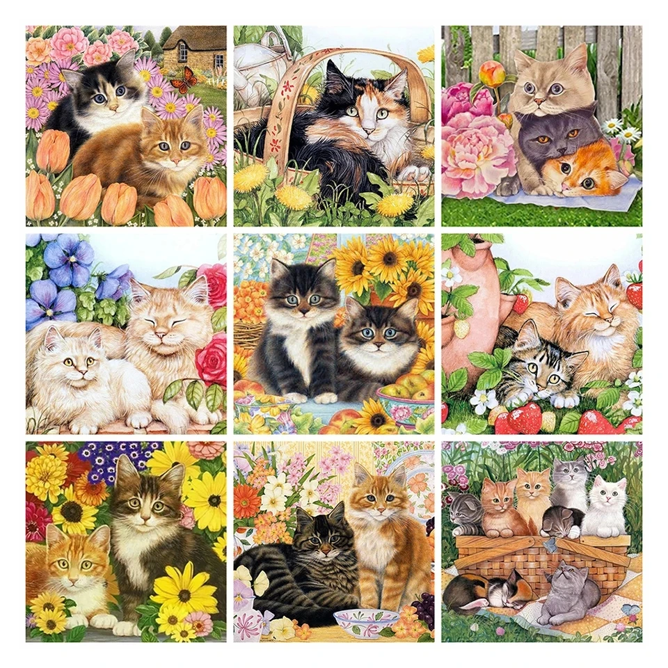Full Square/Round 5D Diamond Painting Cat Flower Mosaic Flower DIY Diamond  Embroidery Animal Home Decor Craft Kit Wall Art Gift