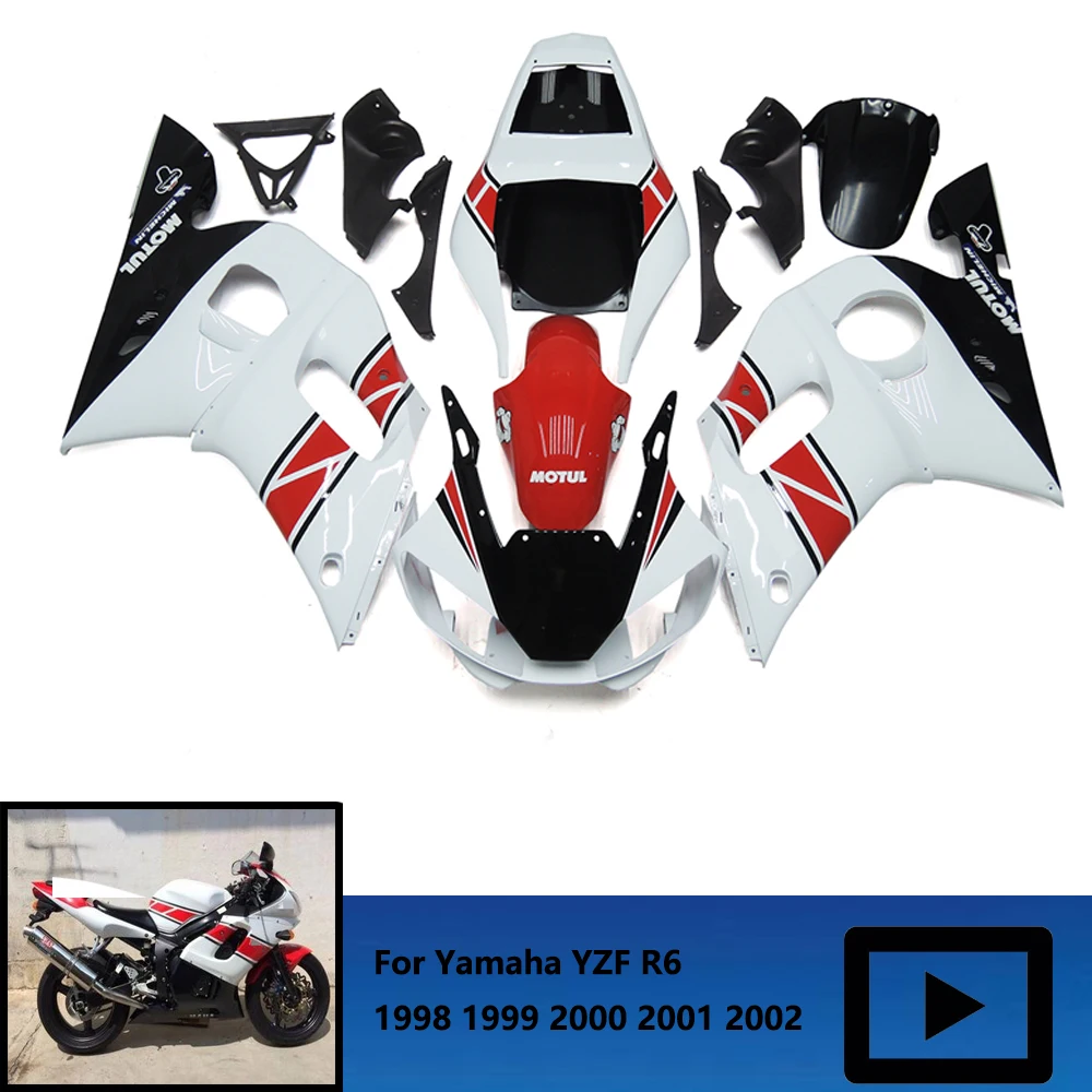 

Обтекатель для мотоцикла YAMAHA YZF R6 1998 1999 2000 2002, YZFR6 98 99 00 01 02 красный и белый обтекатель
