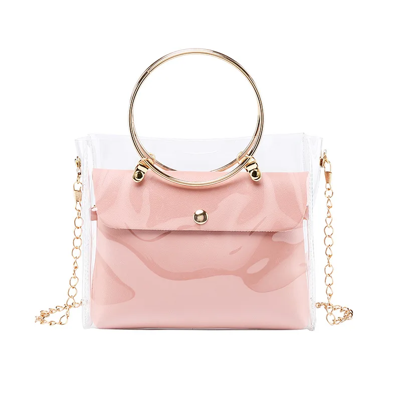 

Fashion Women Simple Solid Color Polyester Shoulder Bags Messenger Bag Shoulder Bag Transparent Composite Bag For Women 2020