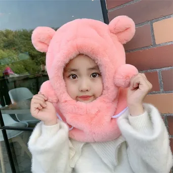 

11 Colors New Fashion Winter Super Adorable Children Hood Boys and Girls Ear Cap Plus Velvet Tide Kids Hat and Scarf