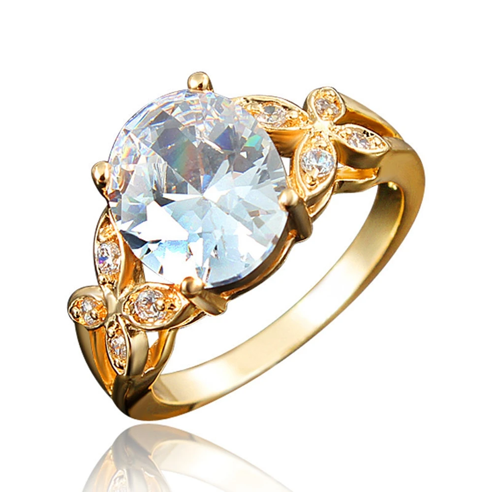 

Oval Cut Clear Zirconia Yellow Gold Filled Trendy Womens Ring Wedding Classic Jewelry Size 7,8,9
