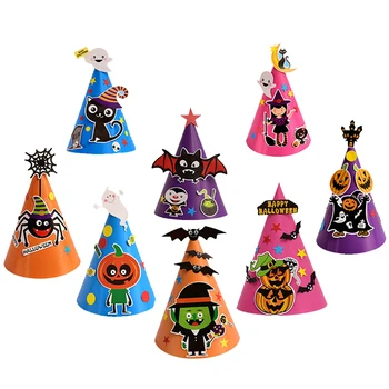 

8 Pcs Halloween Cartoon Paper Hat Craft Caps DIY Handmade Paper Hat Masquerade Party Dress up Supplies for Children Kids A50