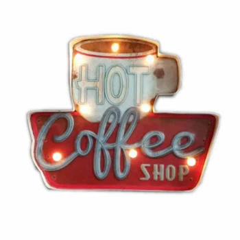 

Light Up Bar Wall Decoration Embossed Handmade Battery Operated Iron Home Industrial Style Coffee Sign Restaurant Vintage