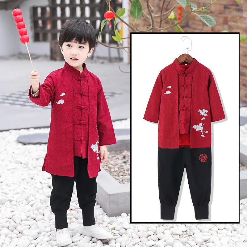 

Children Chinese Clothing Western Style Chinese-style Set Chinese Costume Spring And Autumn BOY'S C Class Childrenswear 3-8-Year