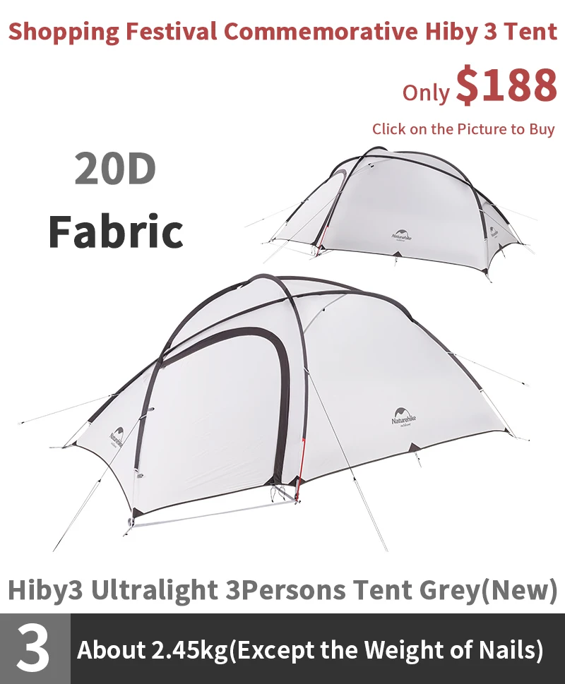 Naturehike Hiby3 кемпинговая палатка для улицы, Ультралегкая палатка для 2-3 человек, 210 т, двухслойная водонепроницаемая, водонепроницаемая, 4 сезона, семейная палатка