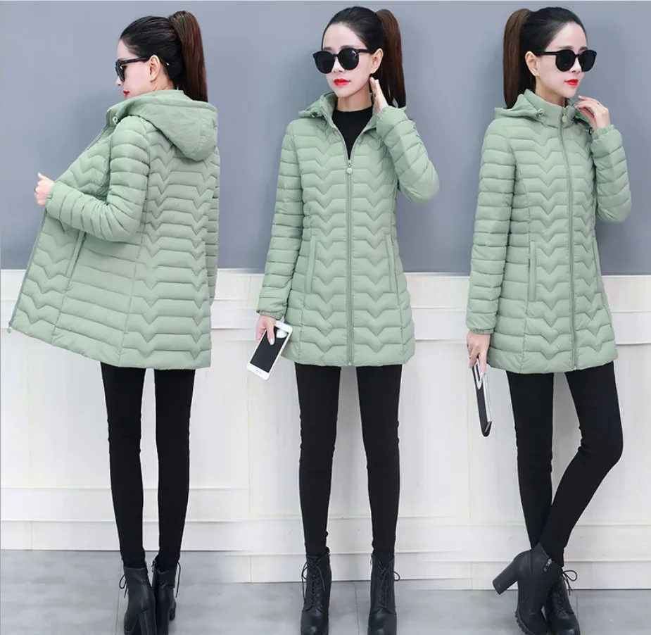 

2019 Thin down Jacket Cotton-padded Clothes Women's Winter New Style Korean-style Mid-length Cotton-padded Jacket Coat Fashion S
