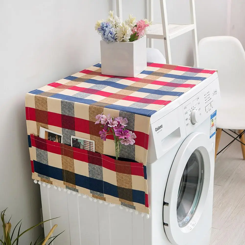 

HobbyLane Simple Plaid Printing Dust Cover for Washing Machine Refrigerator Microwave Oven