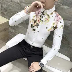 2019 Повседневное рубашка Slim Fit Мужская с длинным рукавом Мужской платье рубашка корейский модный принт ночной клуб рабочая рубашка camisa