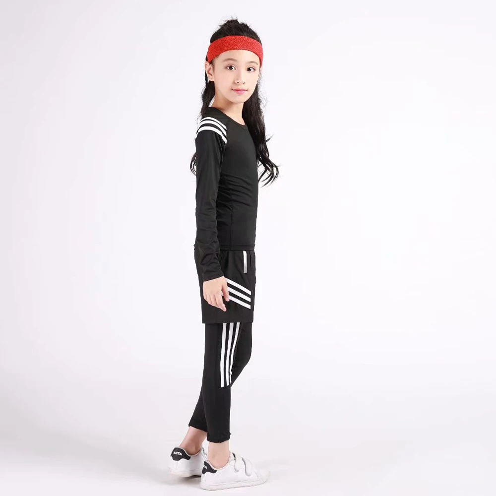 Топ с круглым вырезом+ длинные плотные Штаны 3 комплекта спортивной одежды для девочек, модный спортивный костюм, повседневная одежда для детей, спортивная одежда