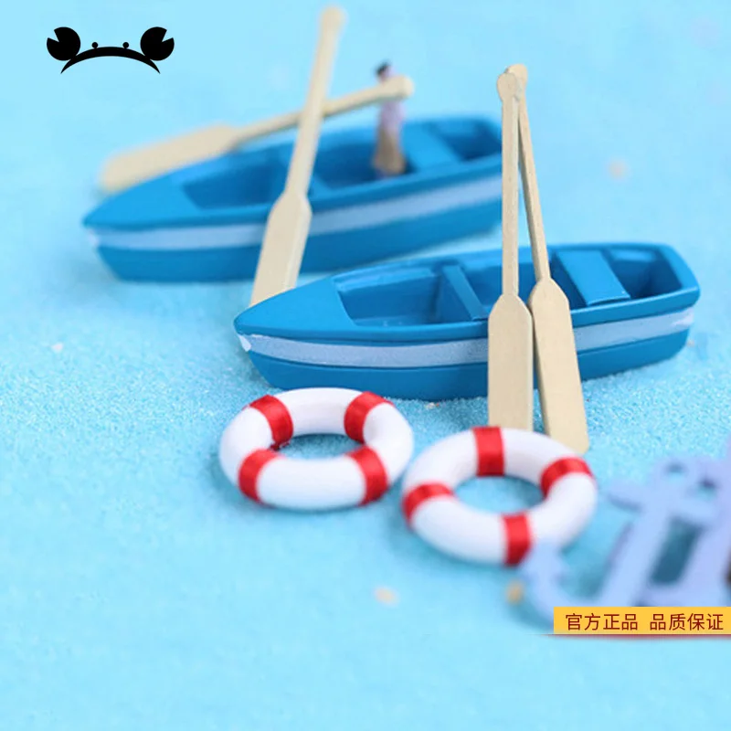 

6pcs/Set Mini Cute Boat Model Toys Blue Ship Paddle Model Set Wooden Kids Educational Toys For Children