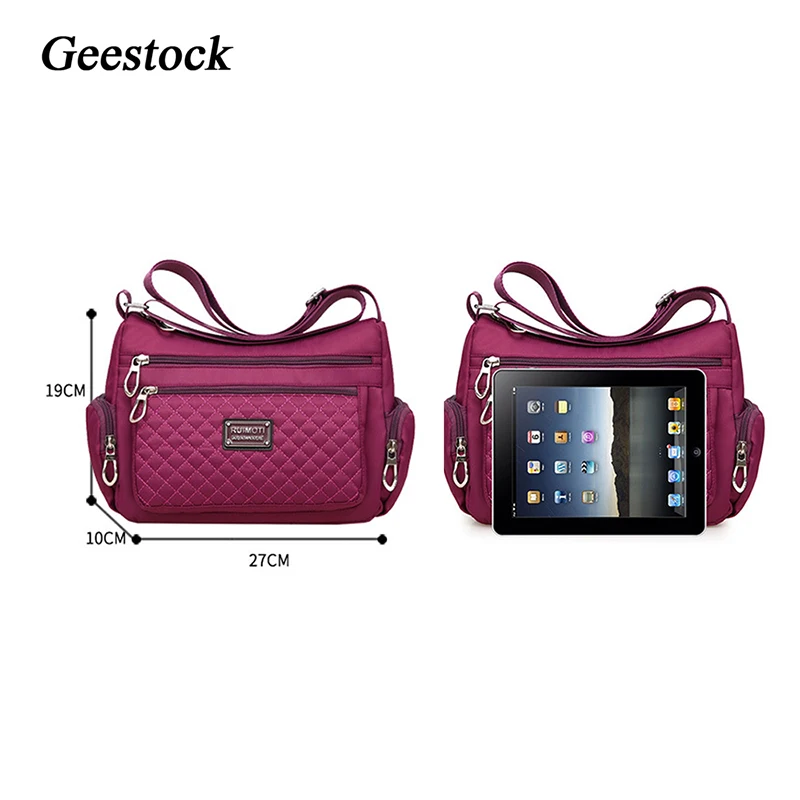 Geestock Women's Crossbody Bag Waterproof Nylon Plaid Shoulder Messenger Bags Large Capacity Lady Shoulder Bag