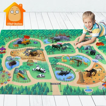 

142*96CM Kids Play Mat Animals Model Set Cartoon Zoo Cloth Map Desktop Floor Pretend Play Game Educational Toys For Children