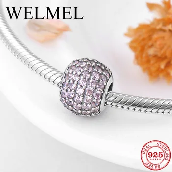 

New delicate 925 Sterling Silver fashion round shape pink zircon beads Fit Original Pandora Charm Bracelet Jewelry making
