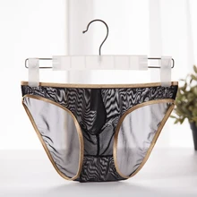 Men's Sexy See-through Silk Briefs Mesh Sheer Pouch Stretchy Seamless Panties Thongs Underwear Breathable Soft Men's Underpants