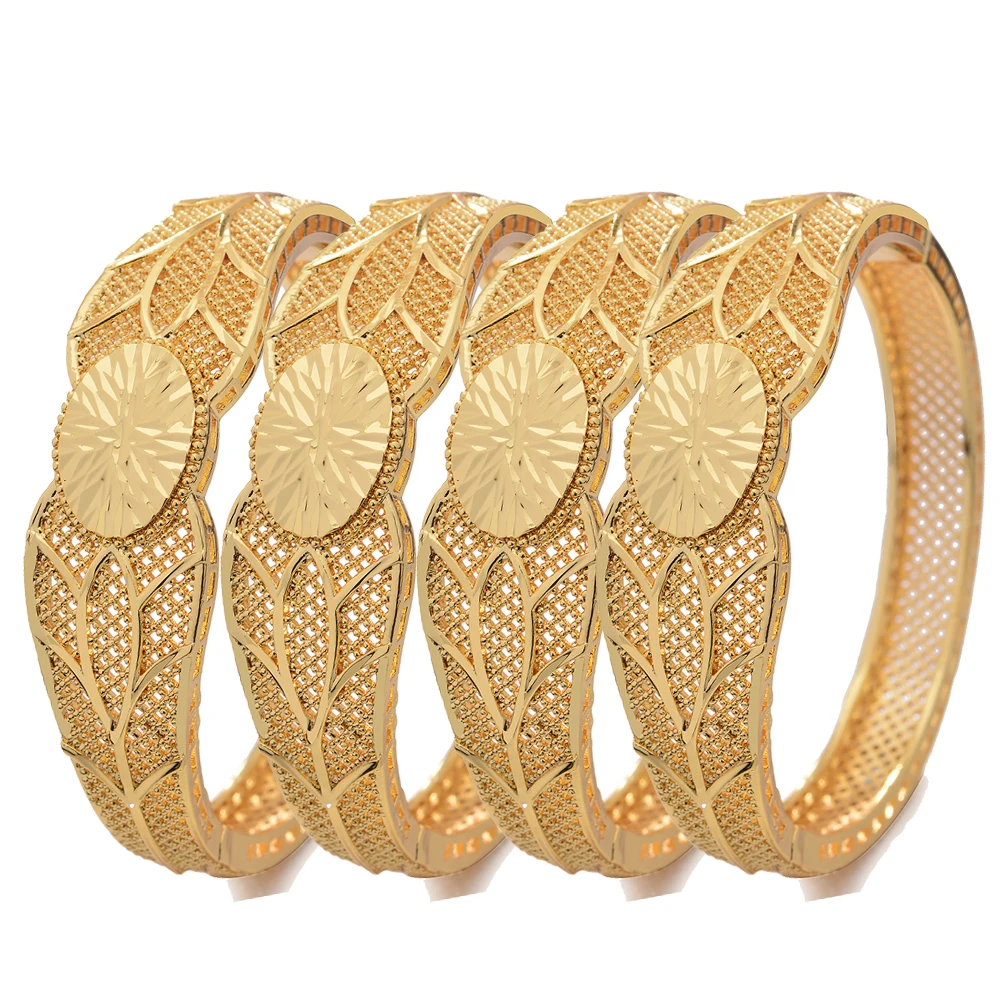 4pcs/Lot High Quality Gold Color Ethiopian Bangles For Women Girls Dubai Wedding Bride Habesha Sets African Items Gift