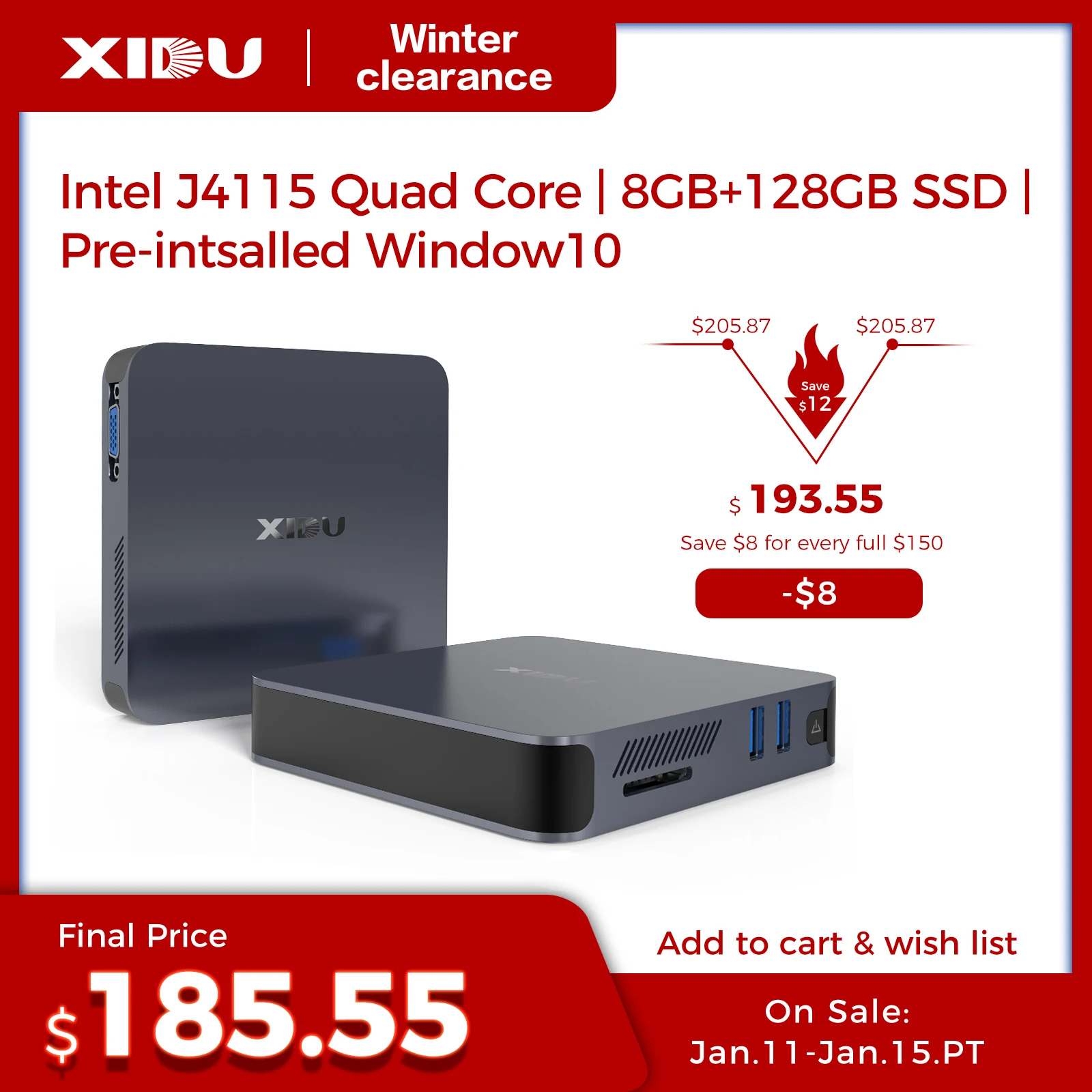 XIDU Мини ПК PhilMac Intel J4115 DDR4 игровой компьютер Linux мини Windows 10 8G RAM 128G eMMc HTPC настольные