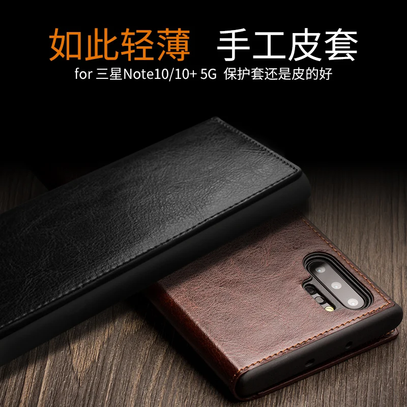 

Flip Wallet Case For Samsung Galaxy Note 10 Plus 5G Case Classic Handmade Genuine Leather Case For Samsung Note 10 Plus 5G Cover