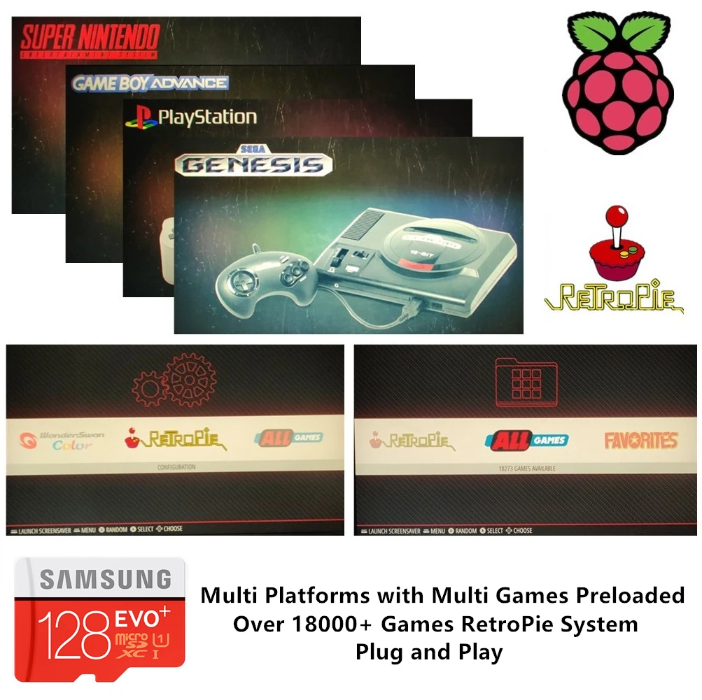 

RetroPie SD Card 128GB For Raspberry Pi 3 B+ 18000+ Games 30+ Sytems Diyable Emulation Station Games Preloaded Plug&Play