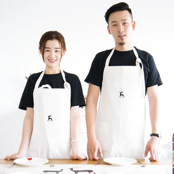 

Japanese style art cotton and linen apron female cafe baking white simple fashion ins nordic art adult men