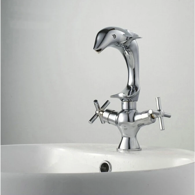 Vidric chrome brass dolphin design bathroom sink faucet basin faucet with double cross handle