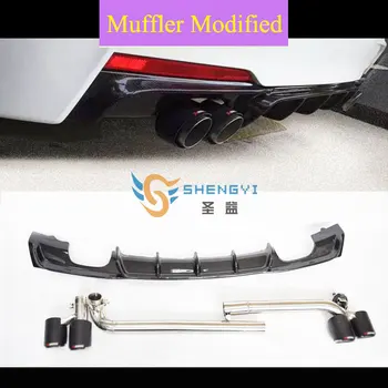 

A set Carbon Fiber with stainles steel Bilateral Double Out Car exhaust Rear Modified Parts Muffler Tips fit BMW GT320 in 17-19