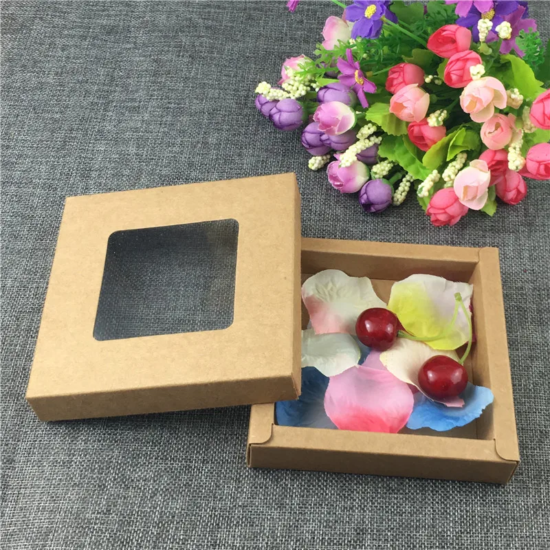

Wholesale Free shipping Window Kraft Box Gift boxes High Quality DIY Jewely Display Box Jewelry Set Box Accept Custom 50Pcs/Lot