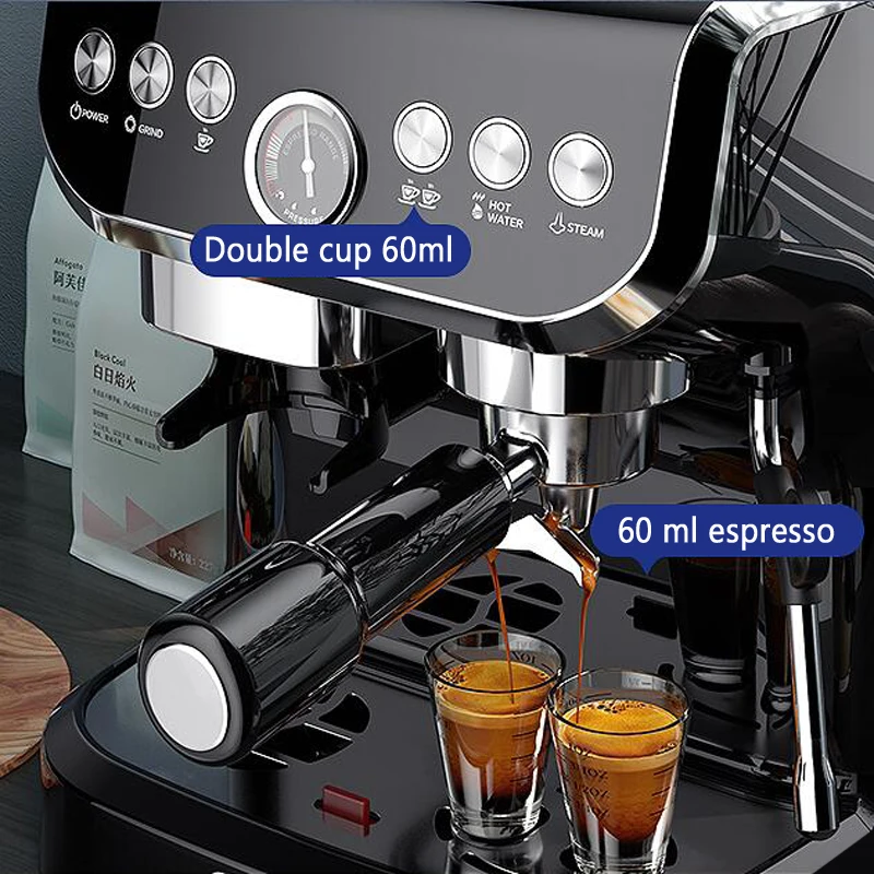 Cafetera eléctrica italiana Espresso con molinillo, vaporizador de leche  para el hogar, cápsula de capuchino Latté, 20 Bar - AliExpress