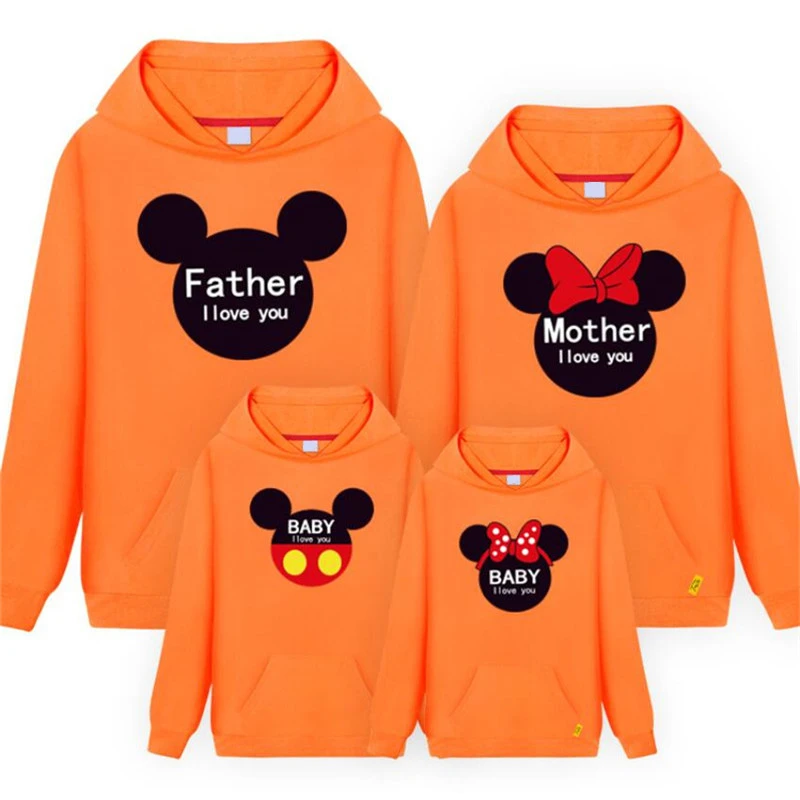 Толстовка с капюшоном для папы и меня Осенняя хлопковая рубашка с Микки и Минни Маус для мамы и дочки Одинаковая одежда для семьи