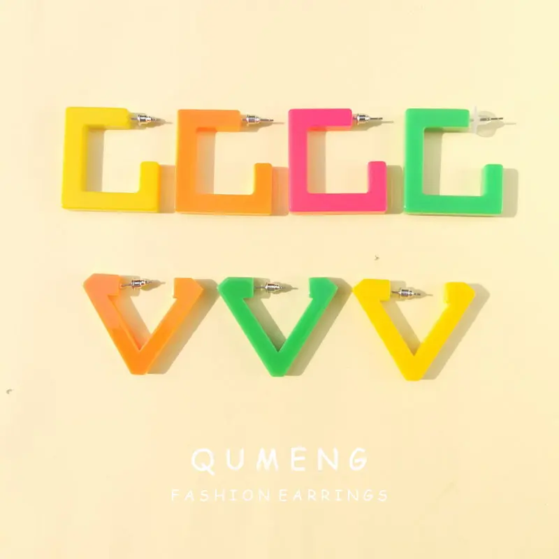 Женские серьги кольца QUMENG 2020 акриловые винтажные флуоресцентные в форме C